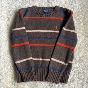 Ralph Lauren Kids Brown x Multicolor Stripe Crewneck Sweater